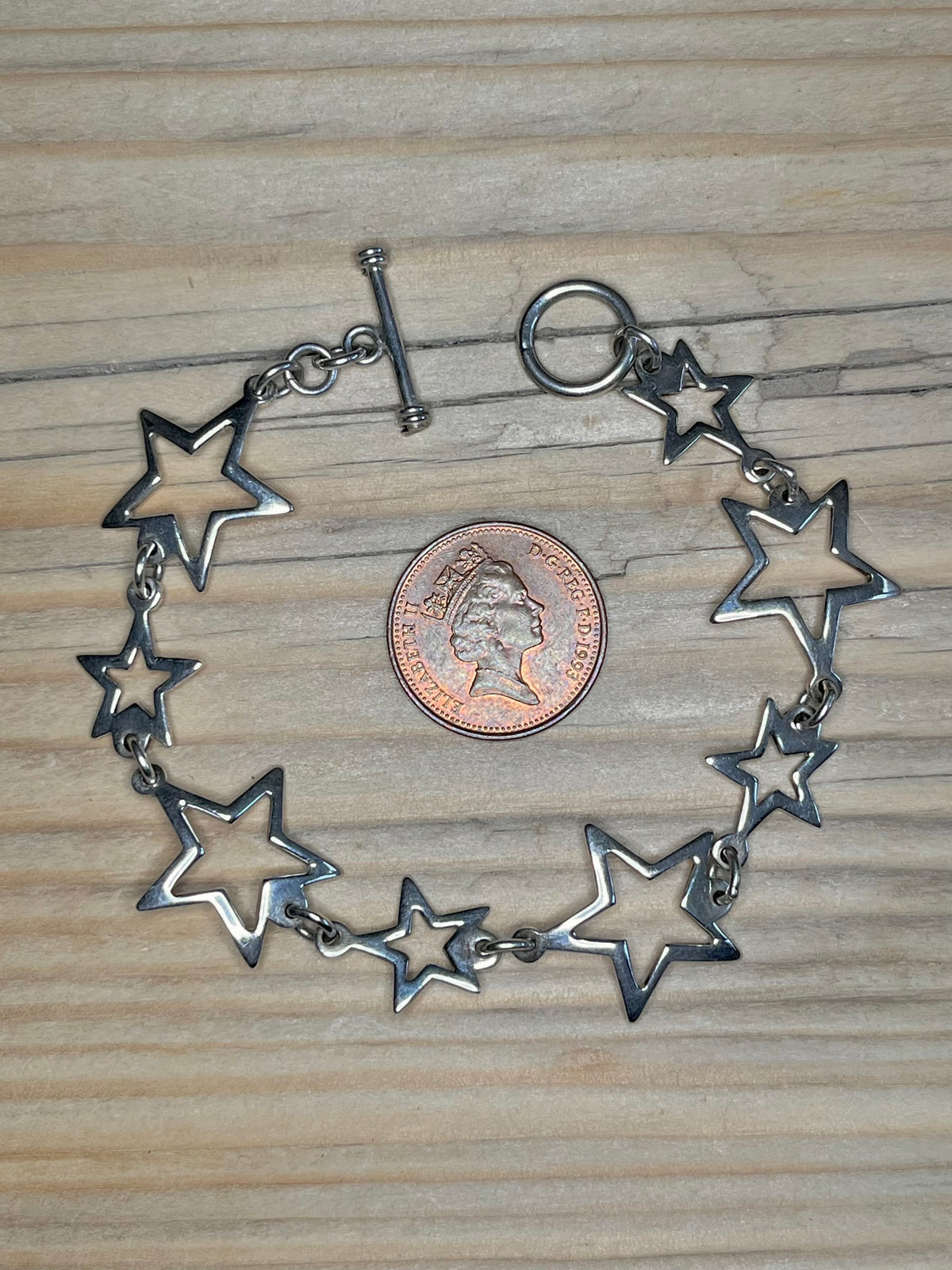 Star T-Bar Toggle 925 Sterling Silver 7 inch Bracelet