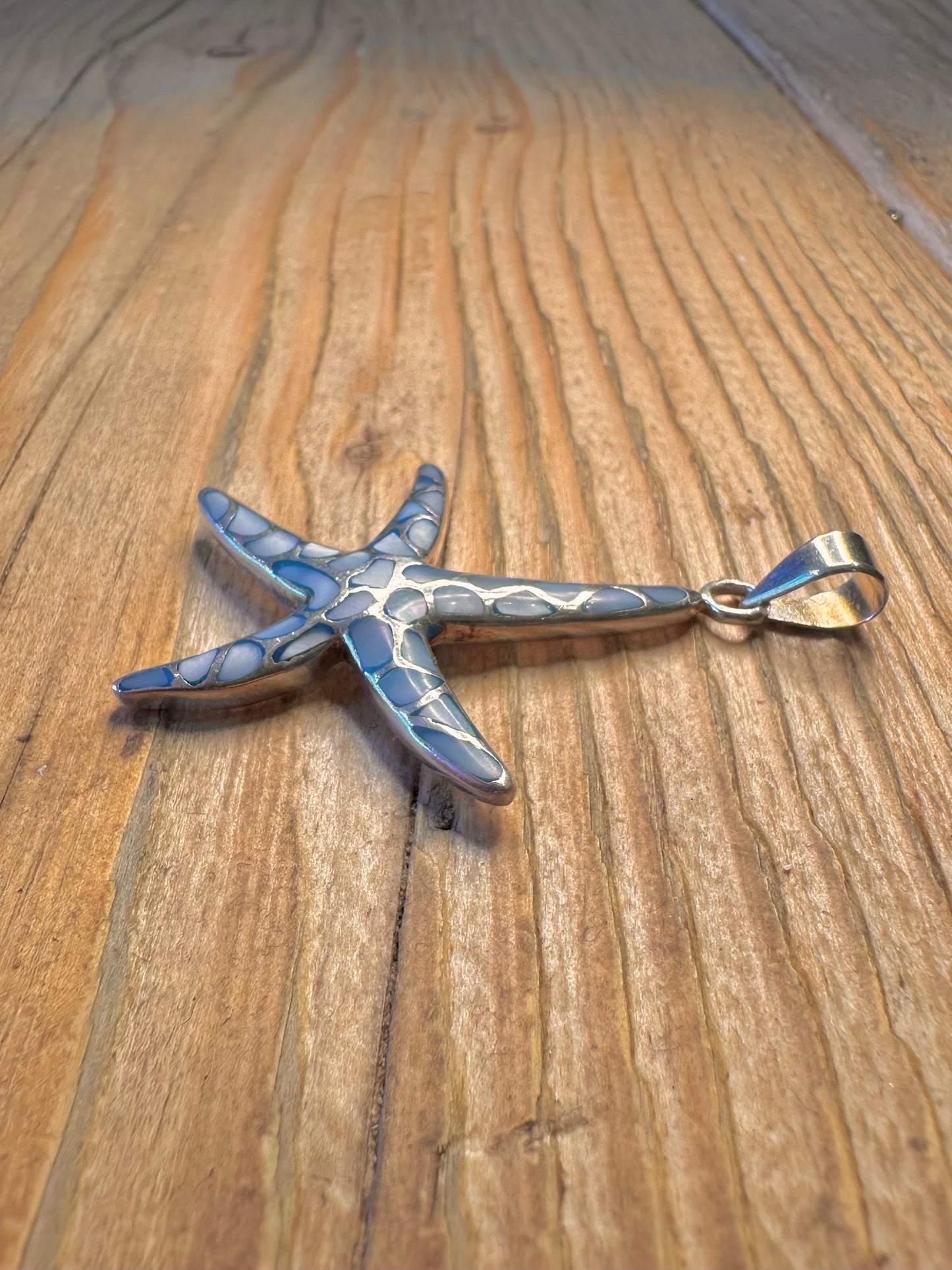 Blue Mother of Pearl Starfish 925 Sterling Silver Pendant