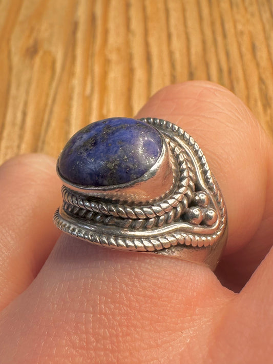 Vintage Lapis Tribal 925 Sterling Silver size P Ring