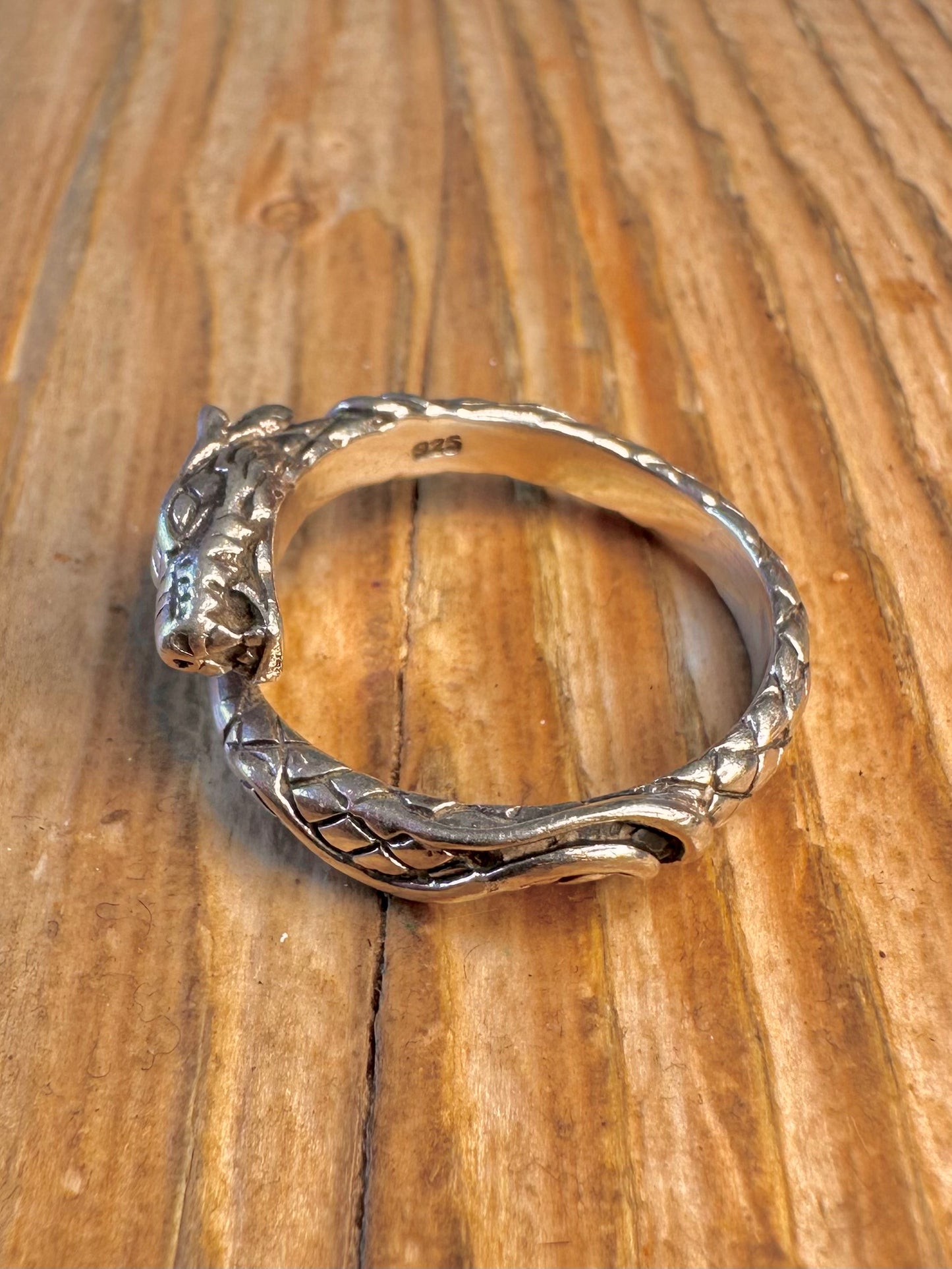 Dragon Wrap Around Textured 925 Sterling Silver Size R Ring