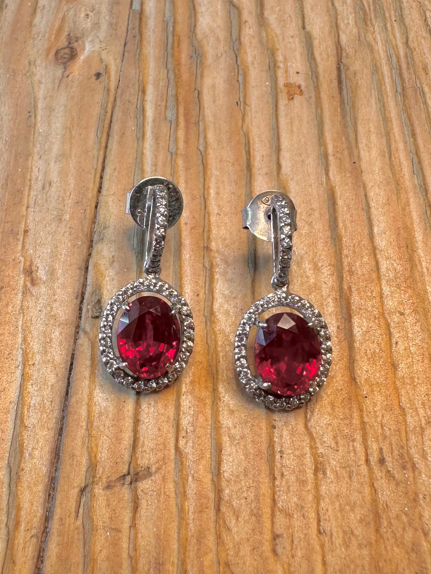 Red and White CZ Stone Dangle 925 Sterling Silver Earrings