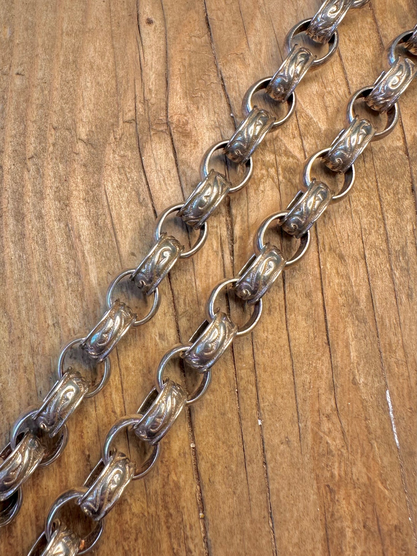Rolo Belcher Patterned Textured Links 925 Sterling Silver 24 inch Necklace