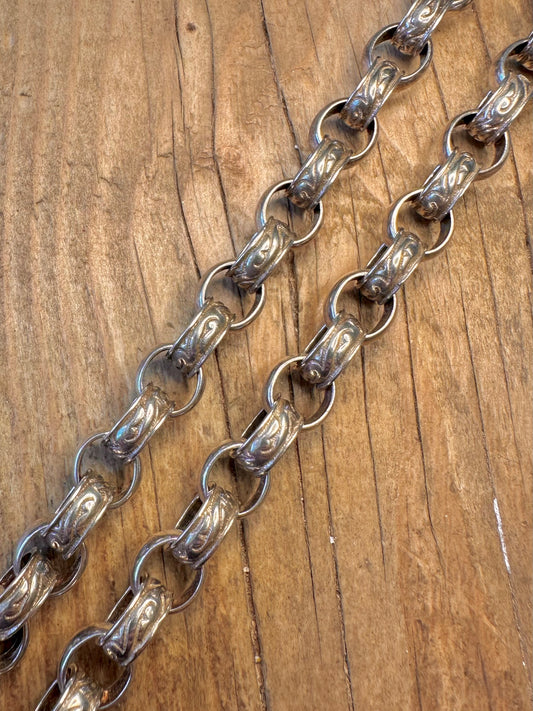 Rolo Belcher Patterned Textured Links 925 Sterling Silver 24 inch Necklace