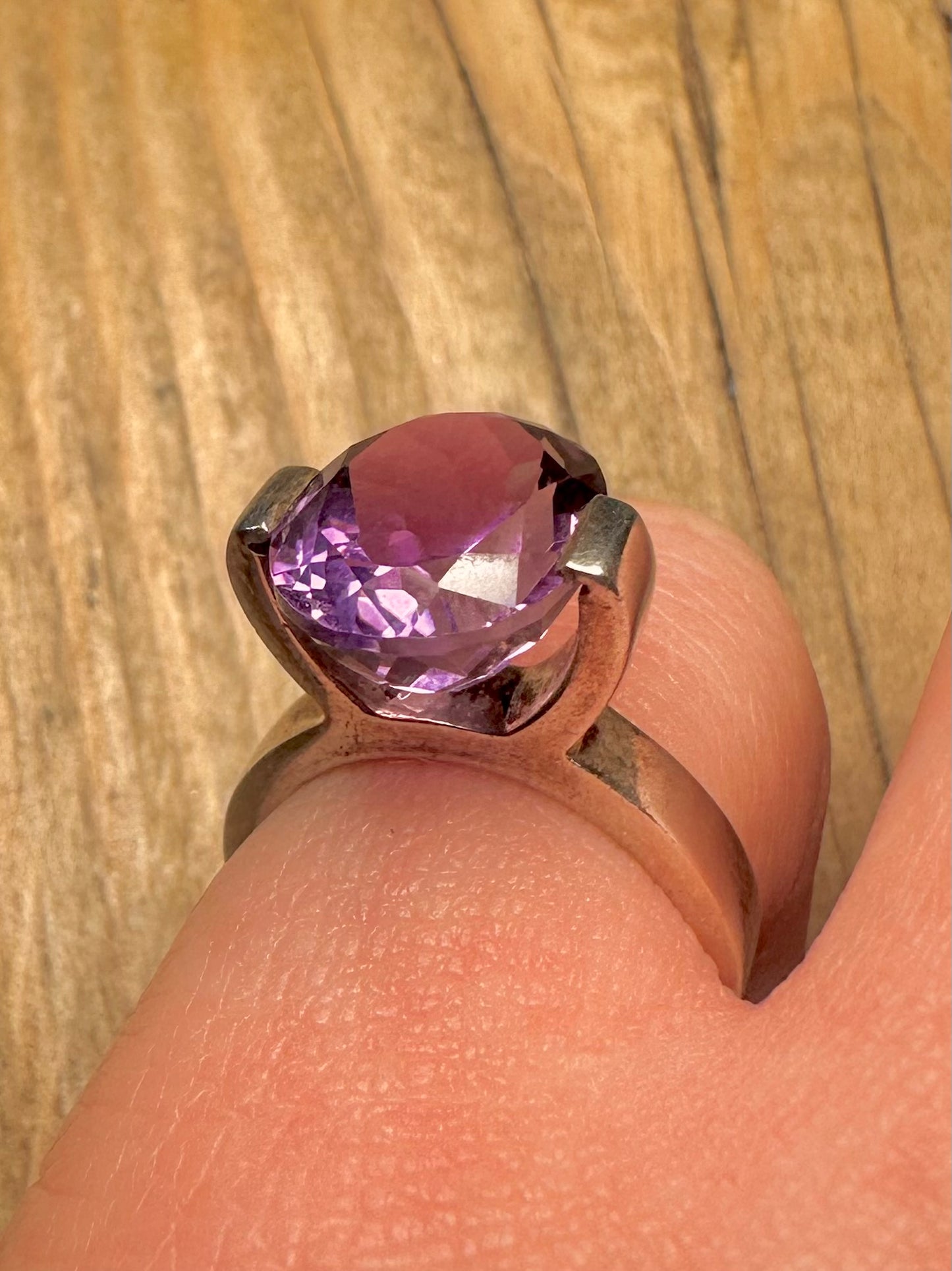 Abstract Amethyst Faceted 925 Sterling Silver Size L1/2 Ring