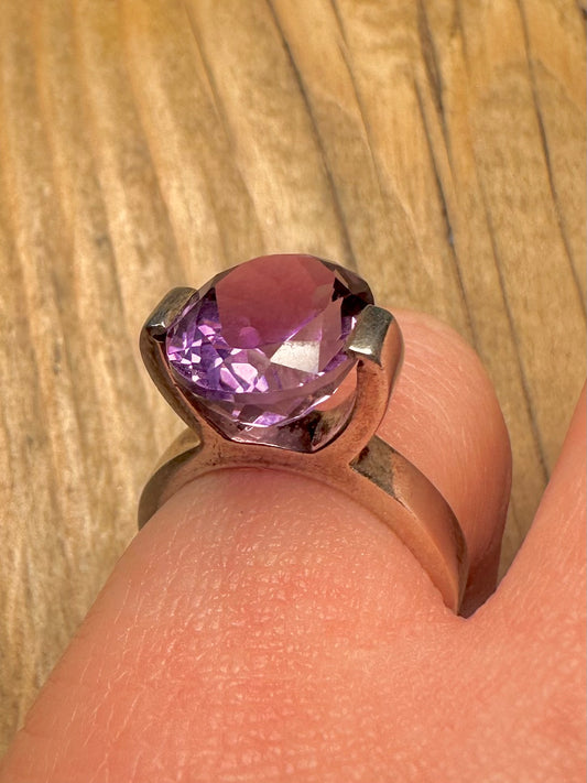 Abstract Amethyst Faceted 925 Sterling Silver Size L1/2 Ring