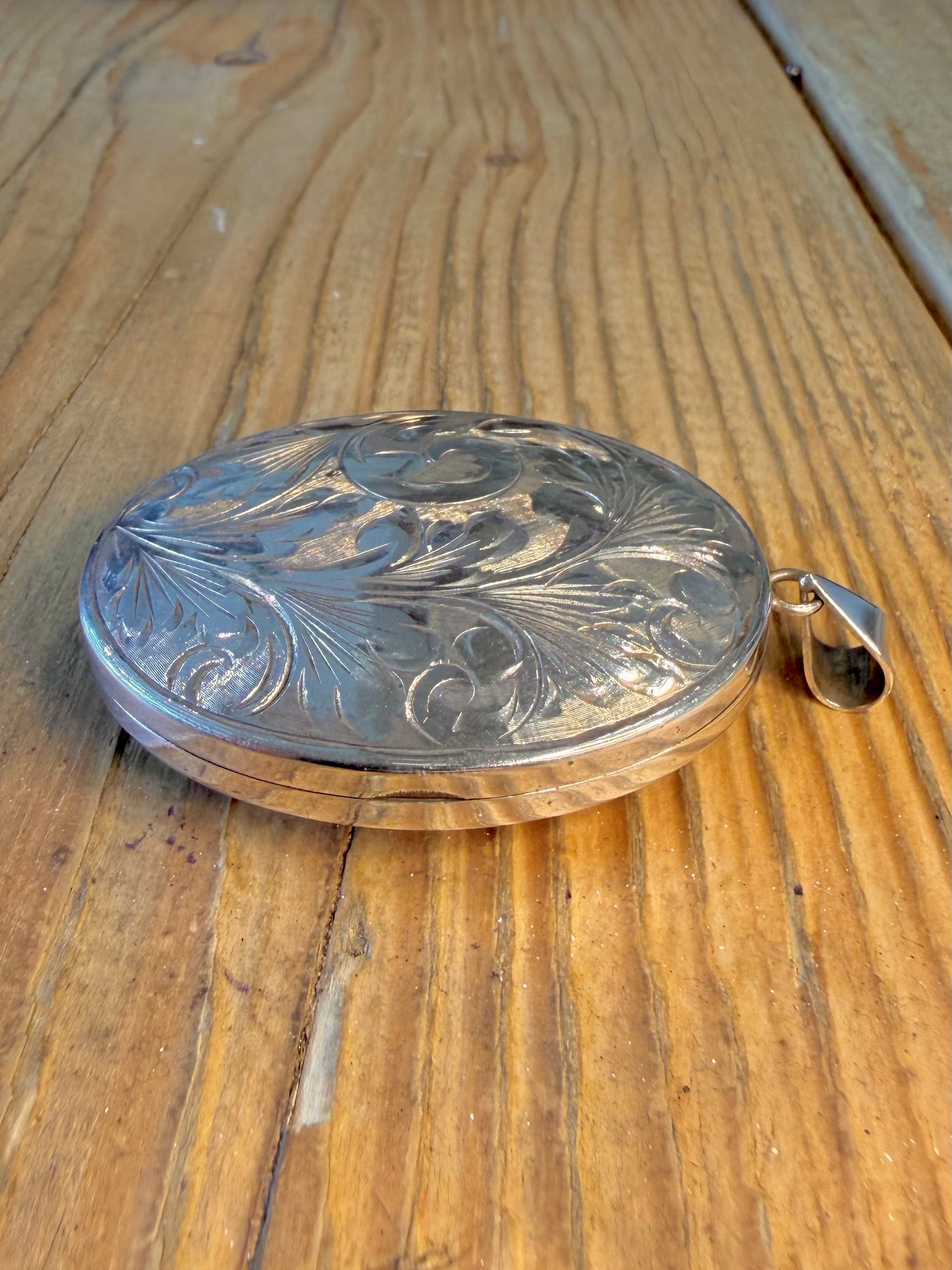 Large 1975 Engraved Floral And Swirl Oval Maker FBROs Locket 925 Sterling Silver Pendant