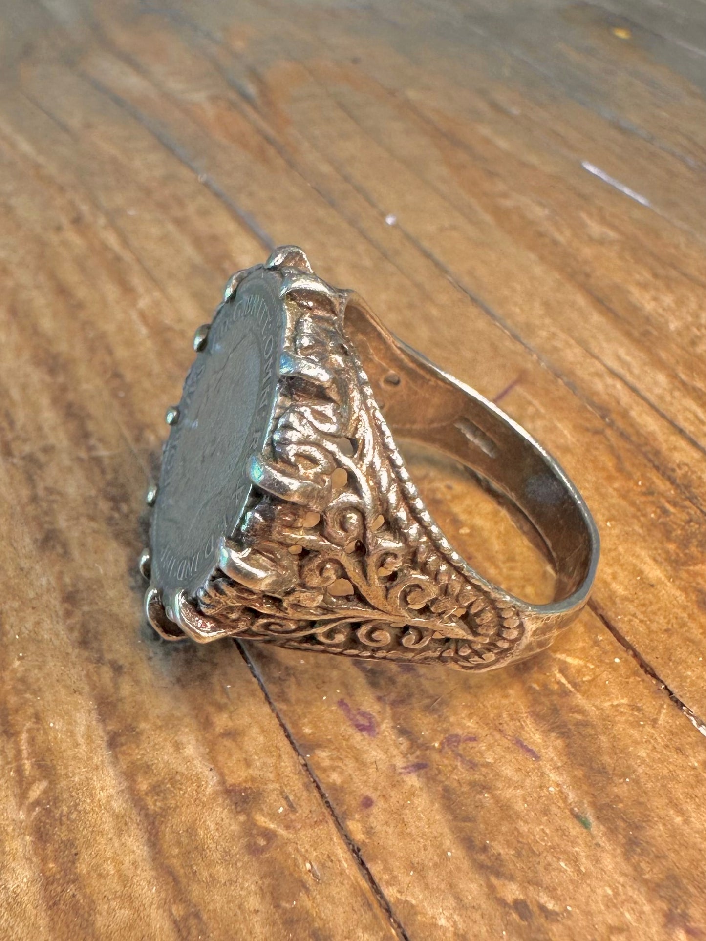 Six Pence 1929 Decorative Mount 925 Sterling Silver Size S Ring