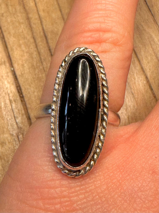 Vintage Black Oval 925 Sterling Silver Size M Ring