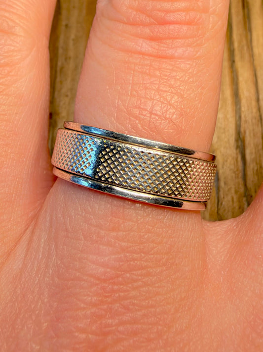 Textured Band Spinner 925 Sterling Silver Size V Ring