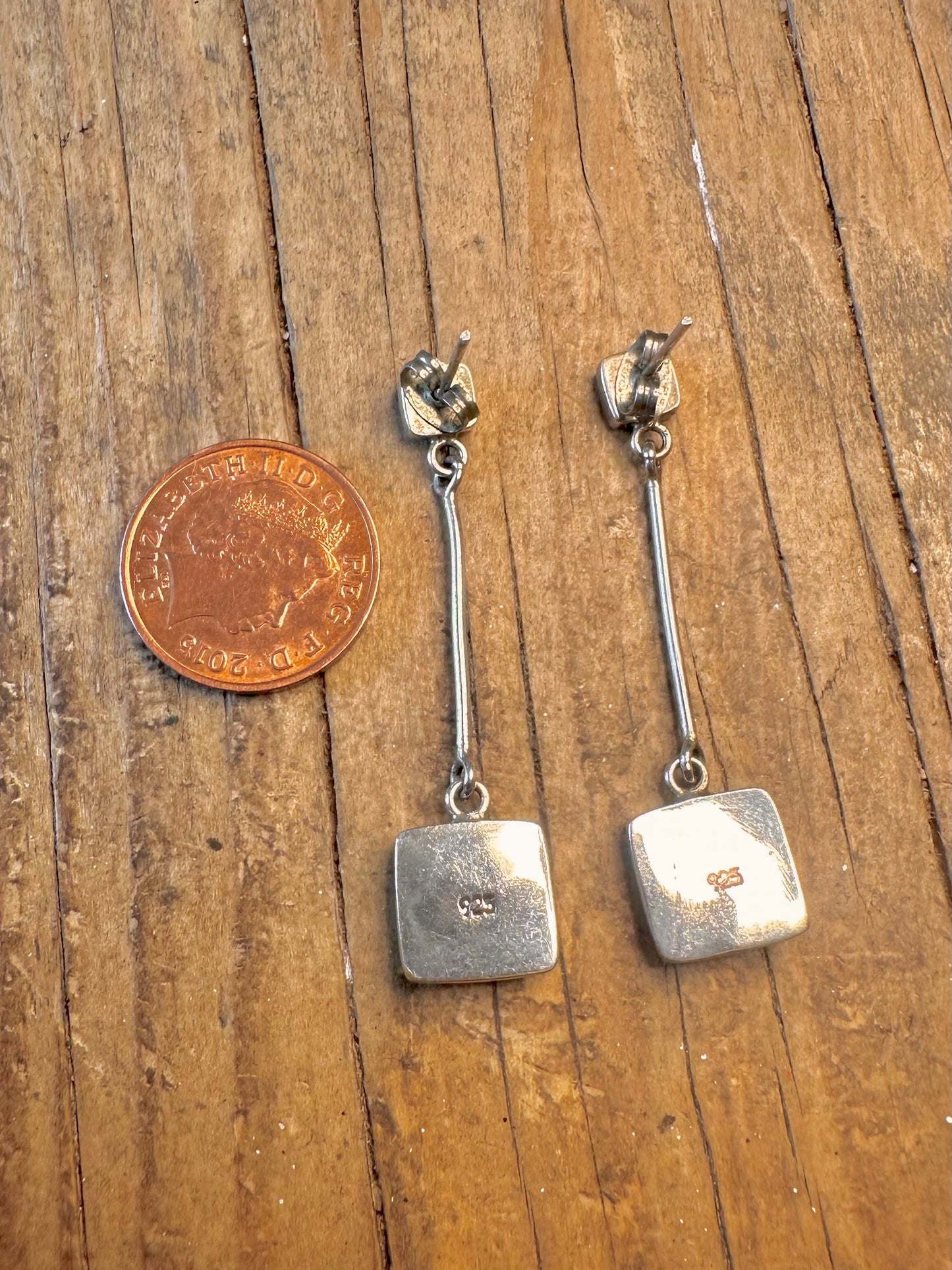 Coral Square Dangle 925 Sterling Silver Earrings