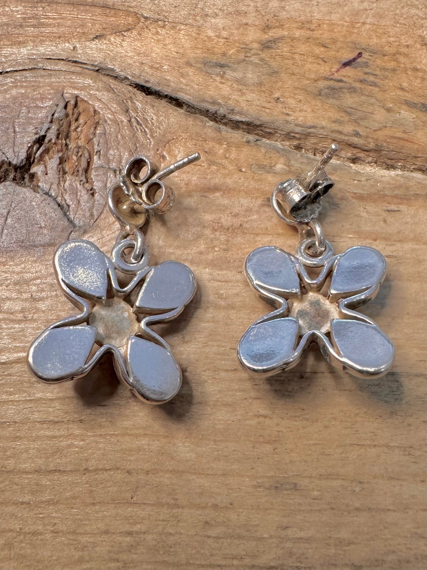 Vintage Amber Flower 925 Silver Earrings