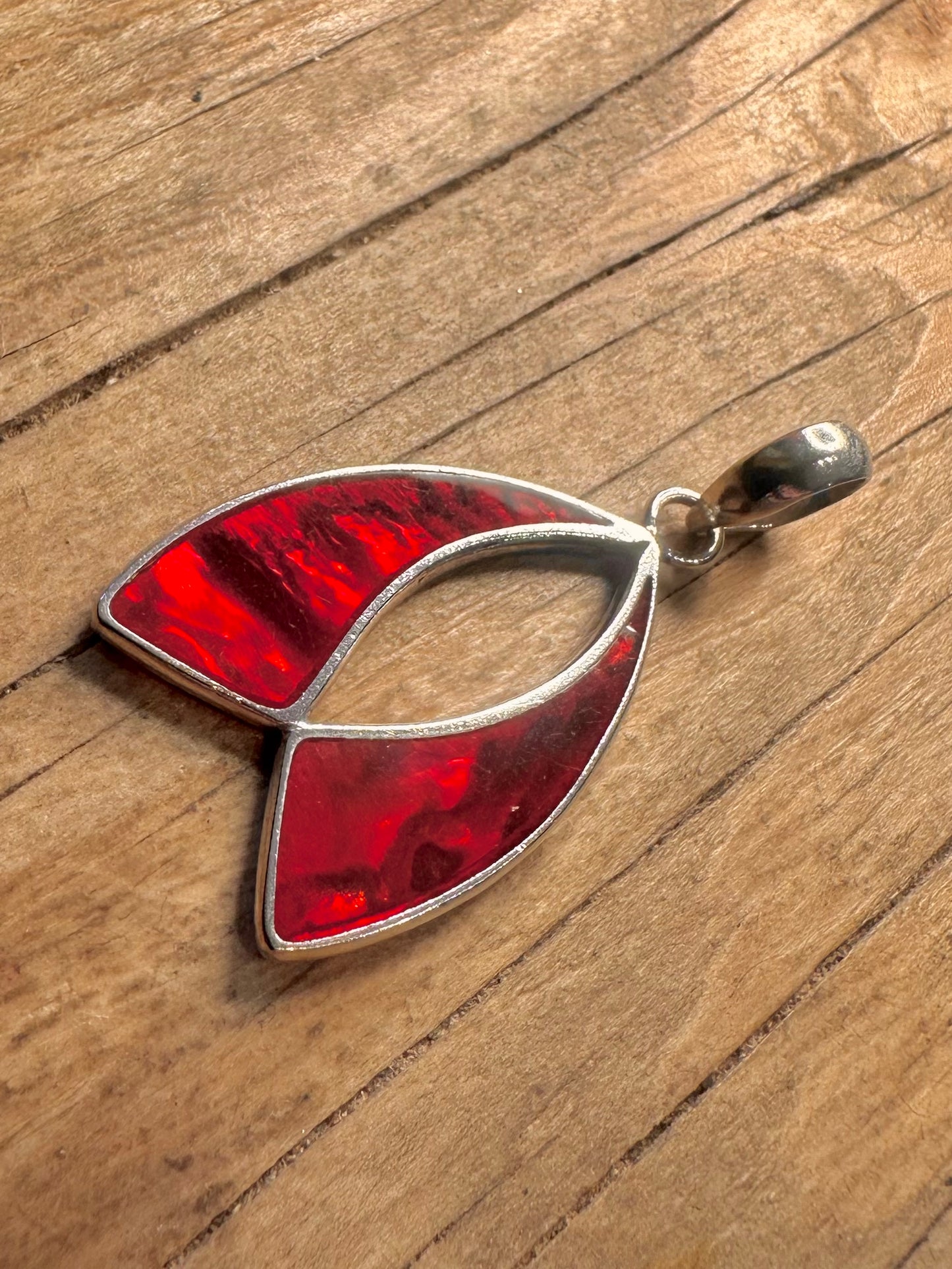 Moderner Rot-Weiß Perlmutt 925 Sterling Silber Anhänger