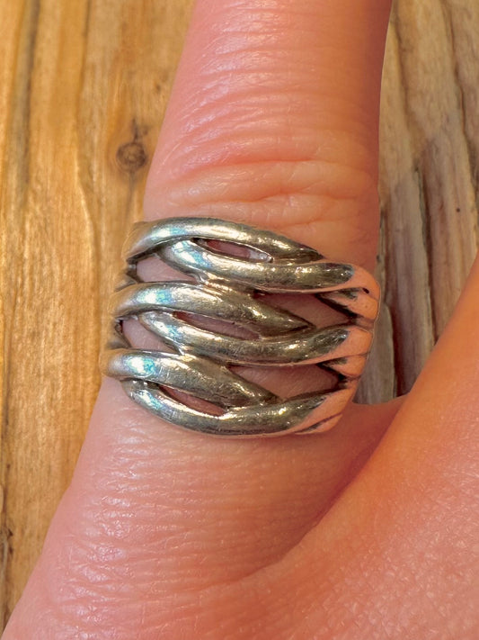 Modernist Wavy 925 Sterling Silver Size L1/2 Ring