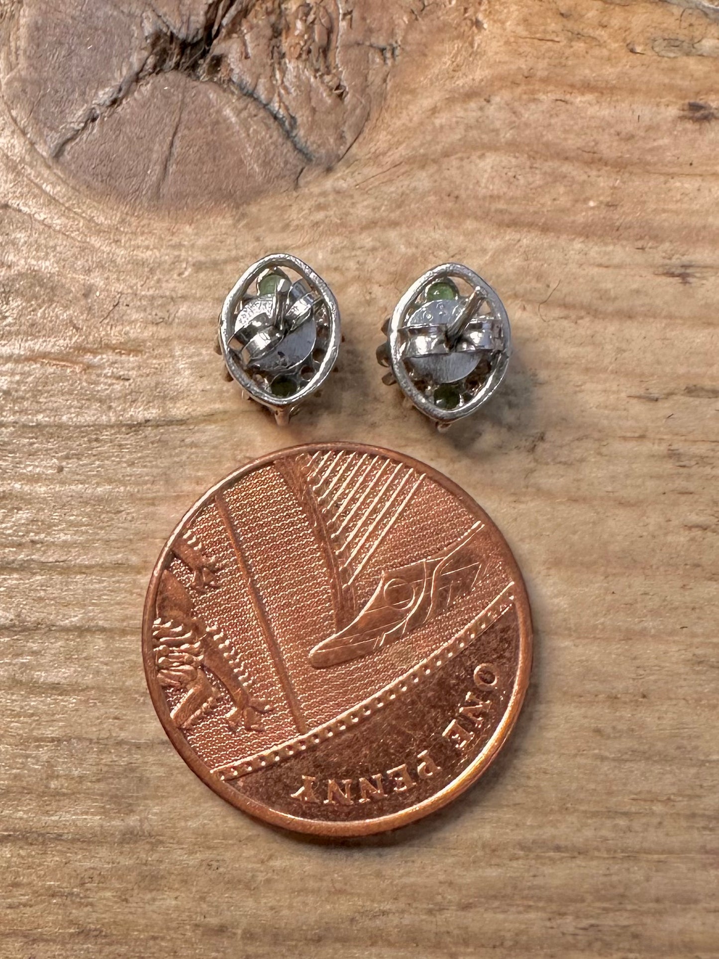 Vintage Emerald And White Stone 925 Silver Stud Earrings