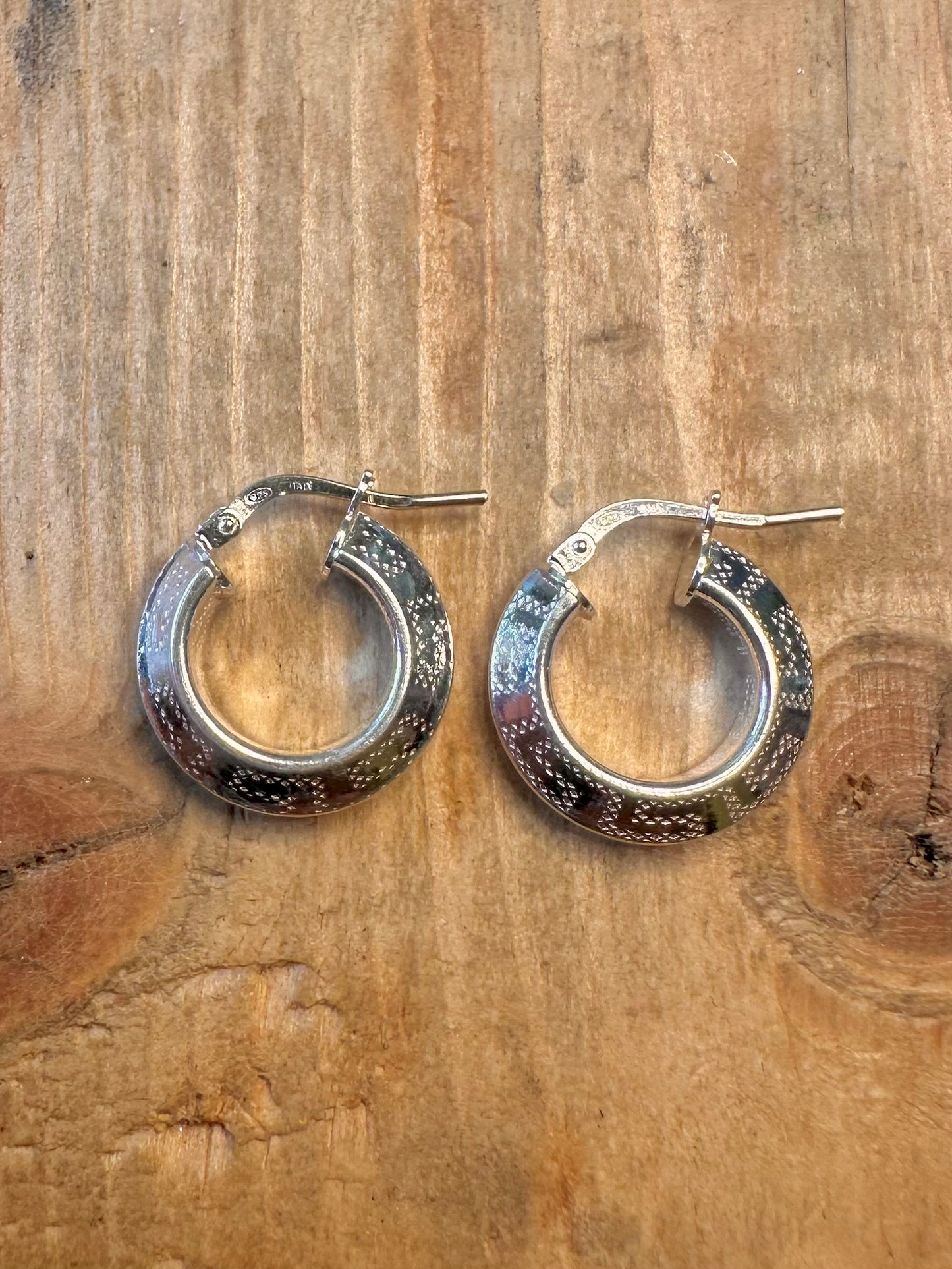 Greek Key Design Hoops Italian 925 Sterling Silver Earrings