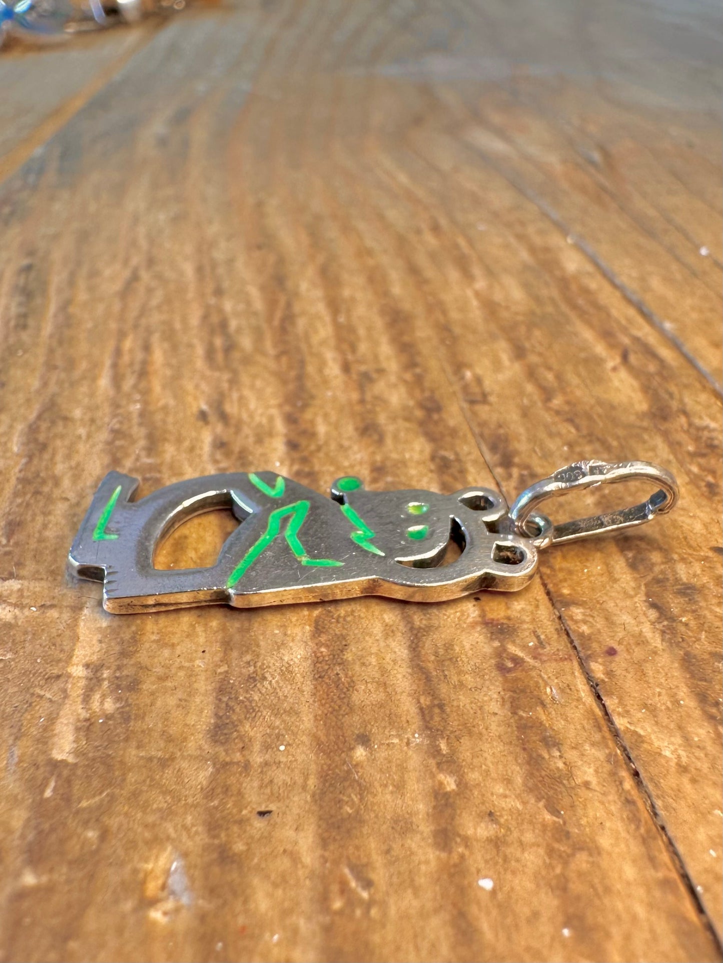 Bear Green Enamel 800 Silver Pendant