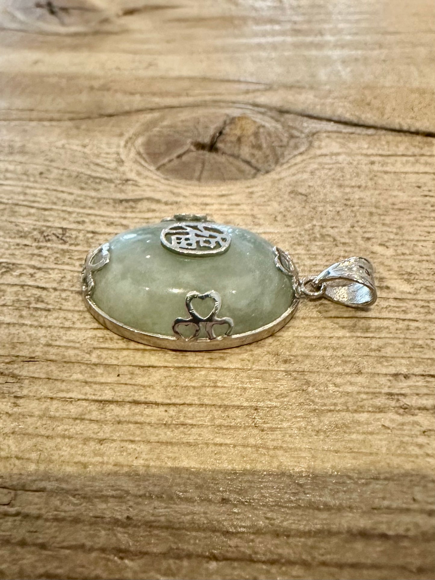 Vintage Oval Jade Chinese 925 Silver Pendant