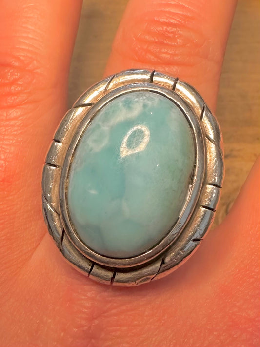 Vintage Chunky Larimar 925 Silver Size U Ring