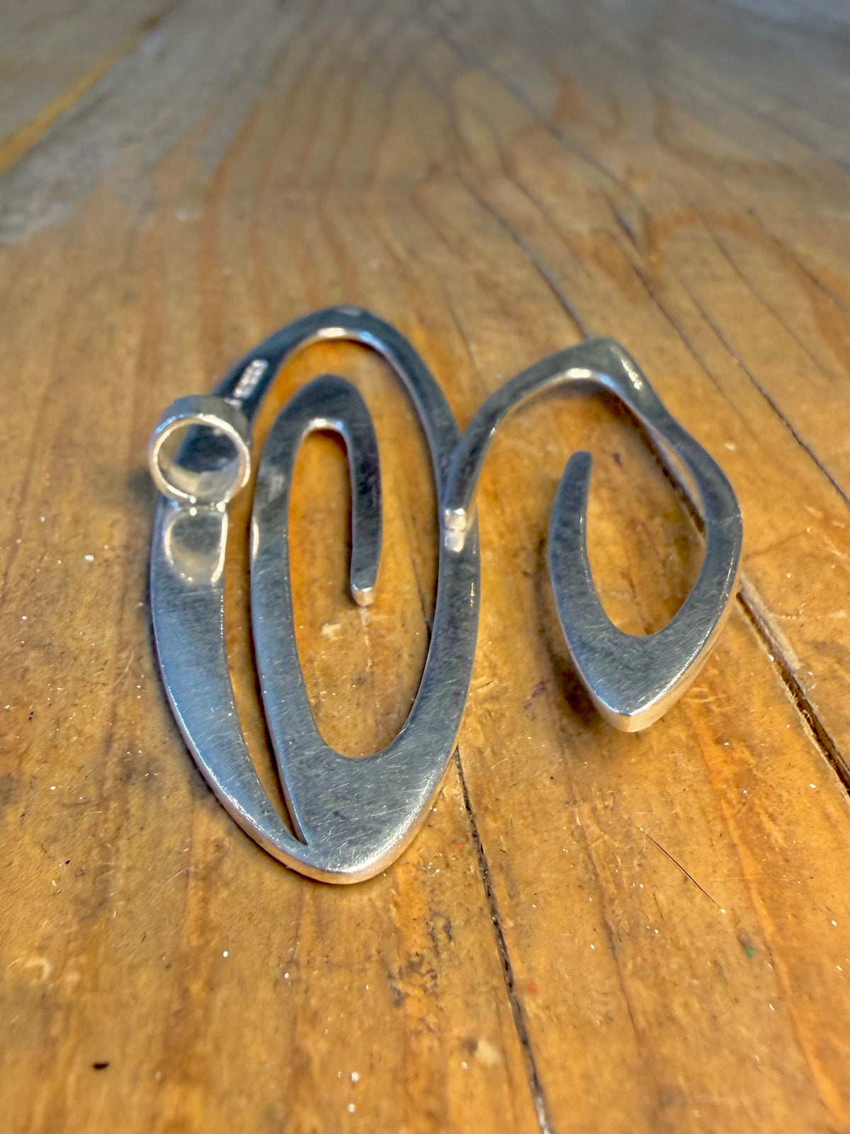 Large Abstract Sharp Swirl Mexico 925 Sterling Silver Pendant