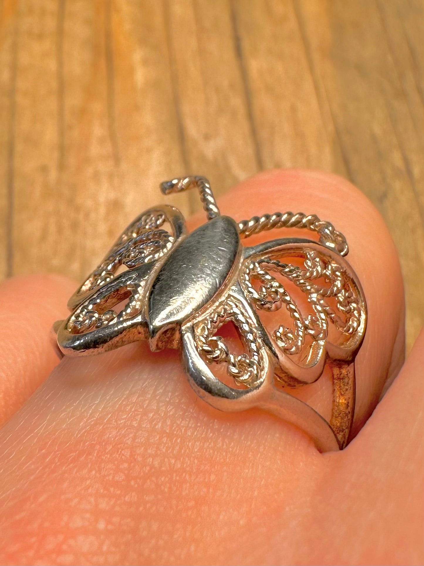 Vintage Butterfly Filigree 925 Sterling Silver Size P Ring
