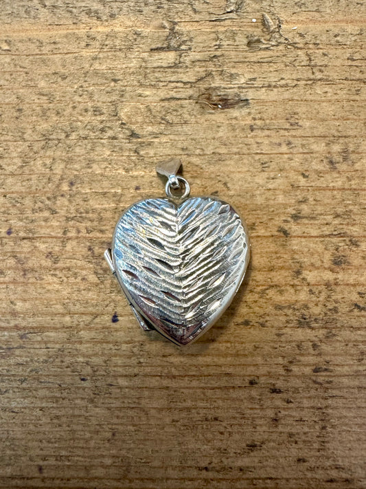 Vintage Heart Textured JS 1977 925 Silver Locket Pendant