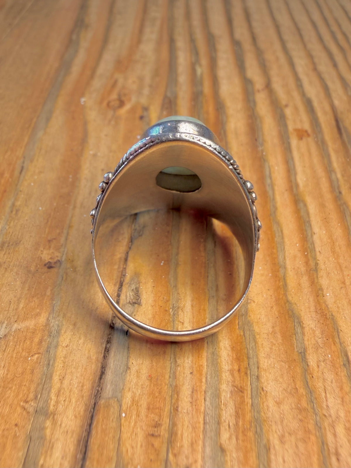 Ornate Jade Boho Style 925 Sterling Silver Size P Ring