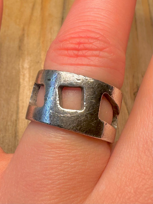 Vintage Geometric Band 925 Sterling Silver Size P Ring