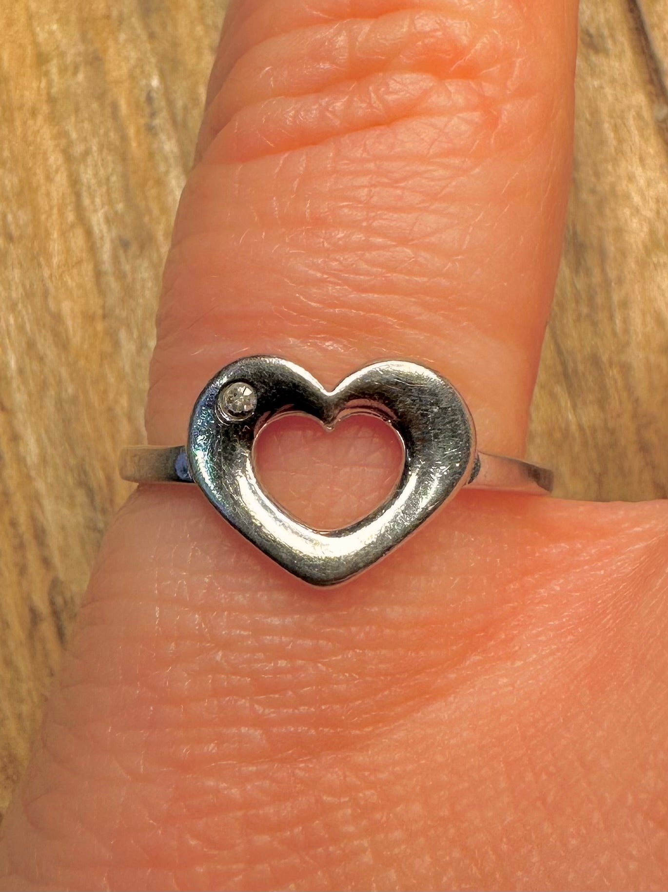 Vintage Heart Diamond 925 Sterling Silver Size L1/2 Ring