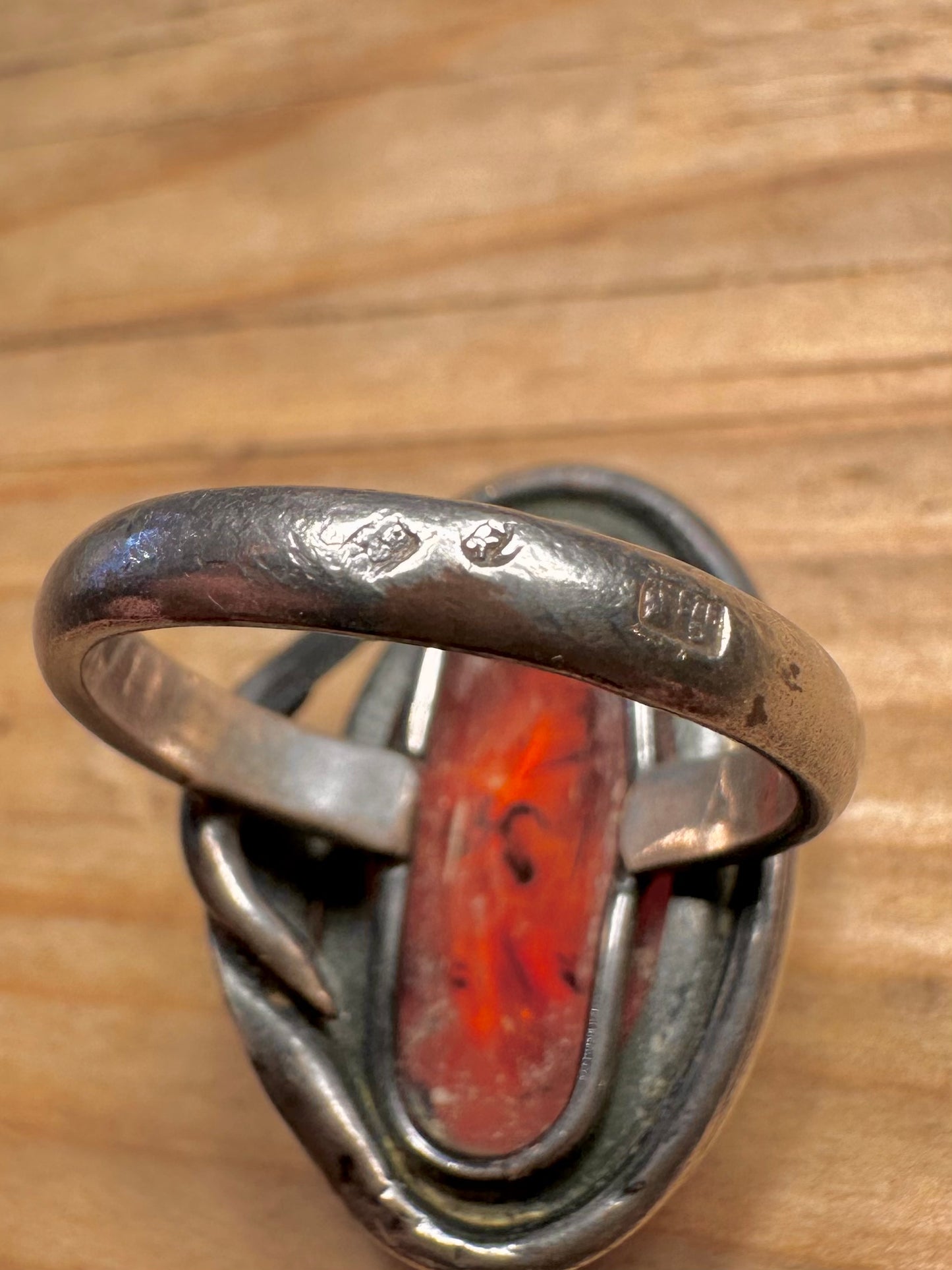 Vintage Oval Amber 925 Sterling Silver Size N Ring