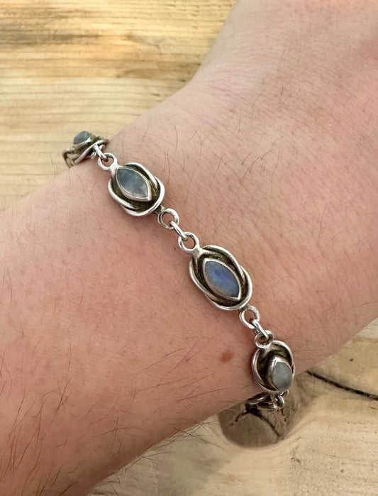 Vintage Moonstone Tennis 925 Silver Bracelet