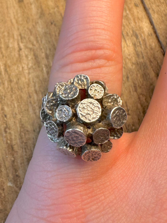 Brutalist 1975 Textured Organic Circular 925 Sterling Silver Size M Ring