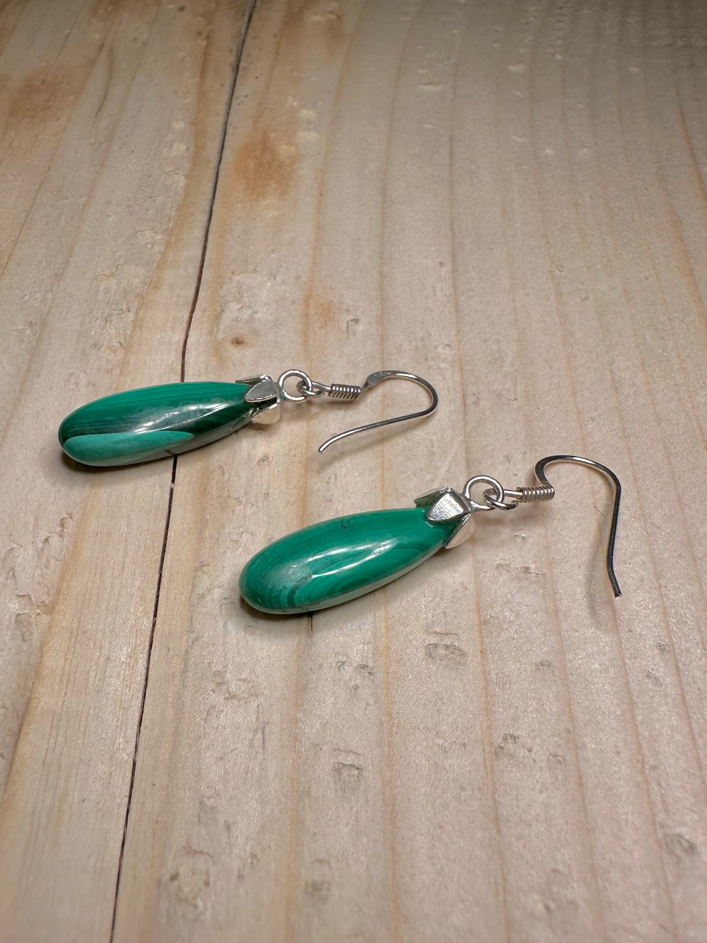 Malachite Drop 925 Sterling Silver Earrings