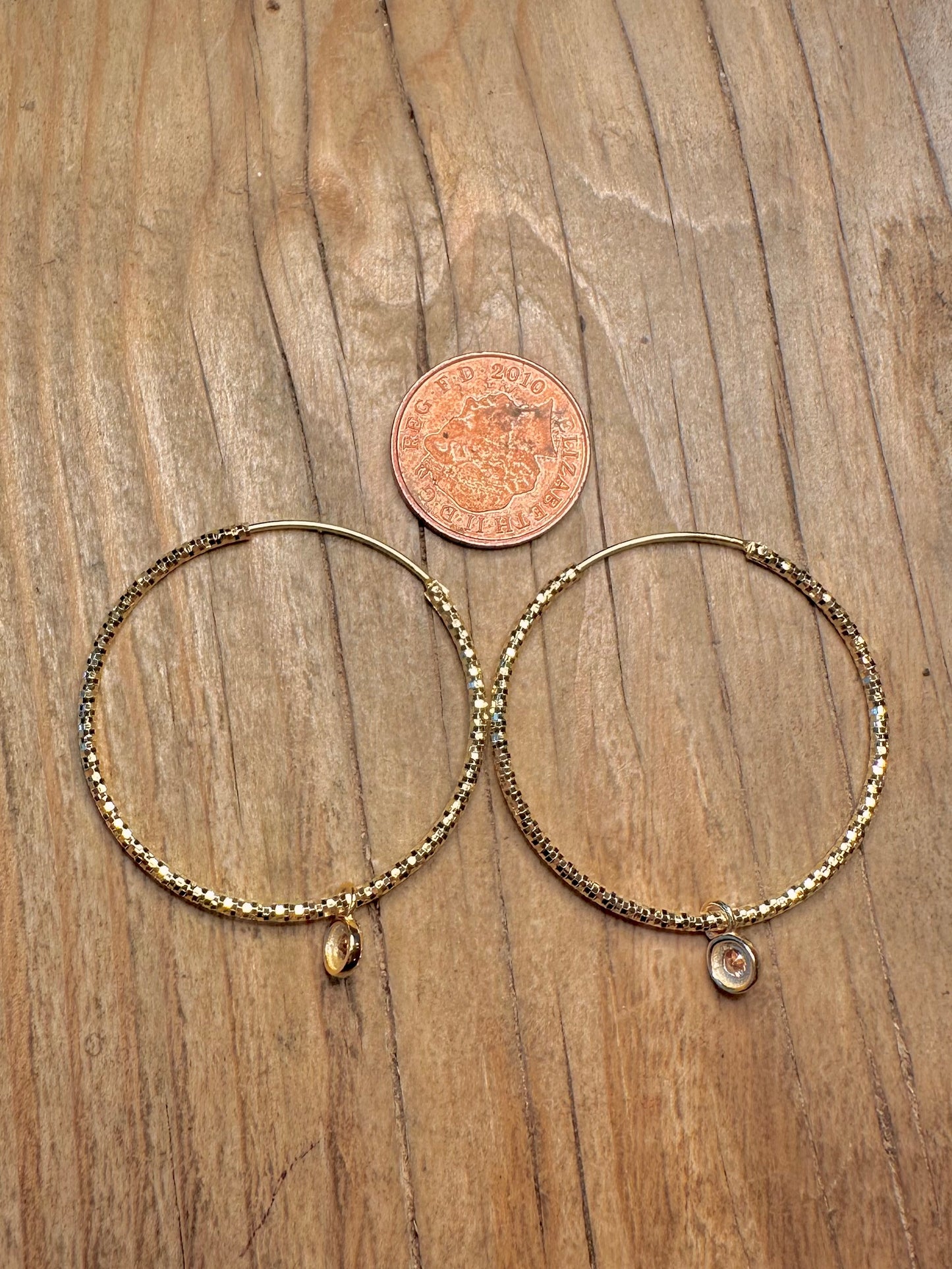 Modern Textured Hoops Orange Stone Gold on 925 Sterling Silver Earrings