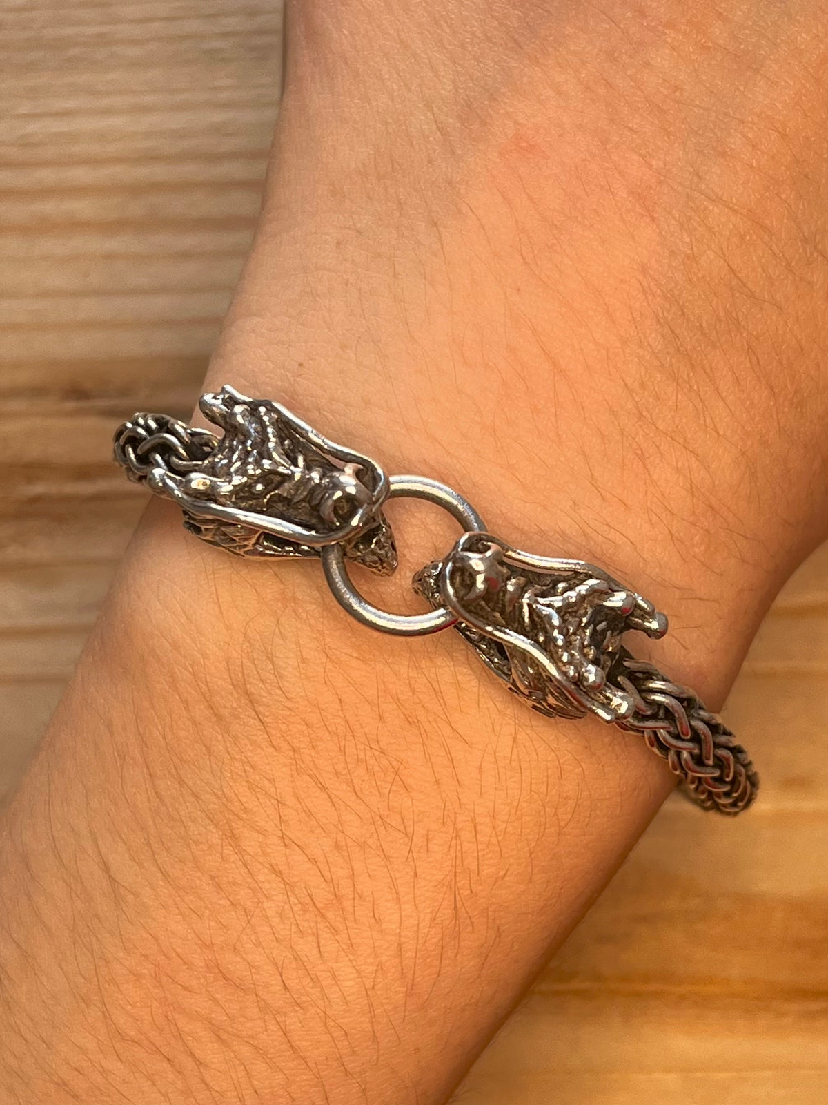Chunky Double Dragon Foxtail Link 925 Sterling Silver 8.5 Inch Bracelet