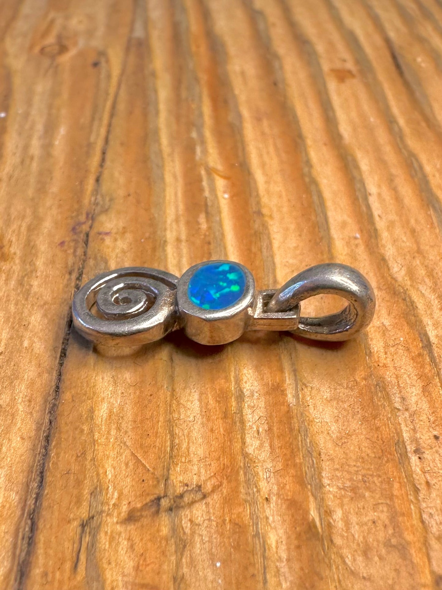 Swirl Simulated Blue Opal 925 Sterling Silver Pendant