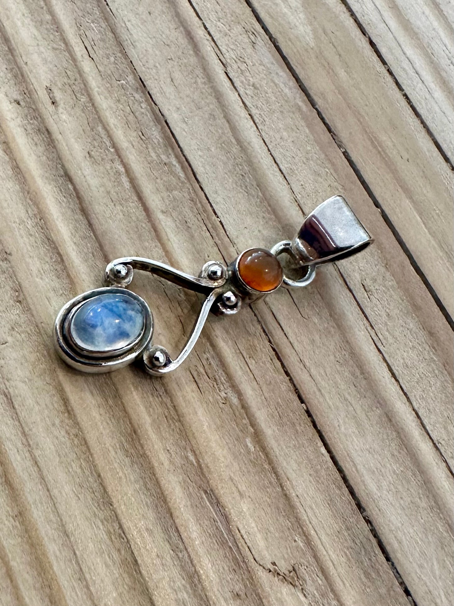 Vintage Moonstone and Amber 925 Silver Pendant