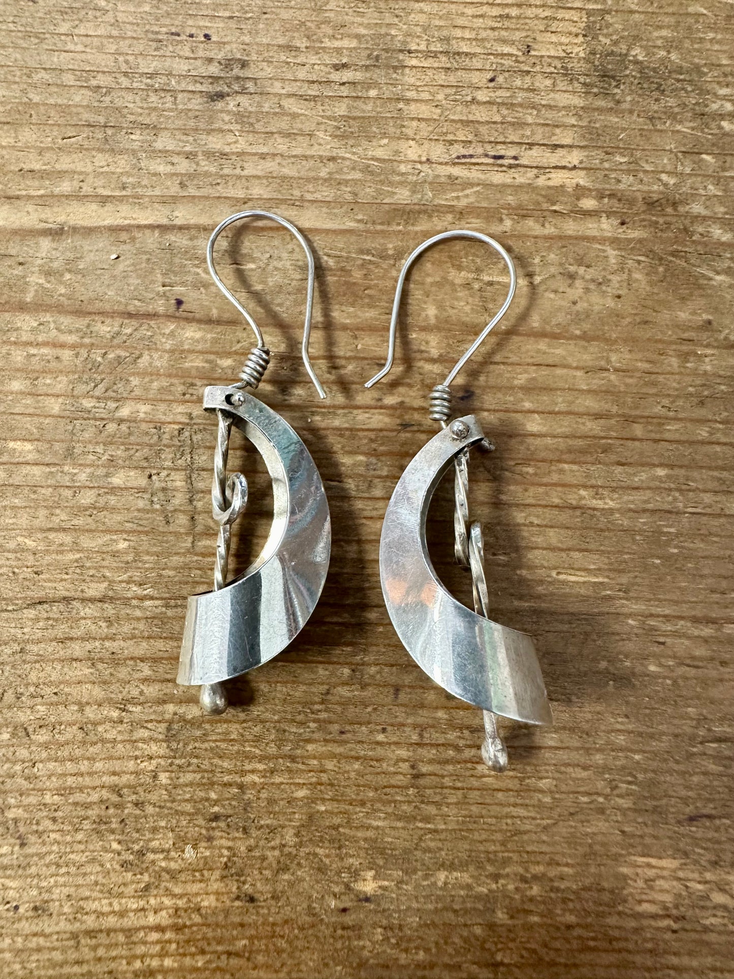 Modernist Abstract Dangle 925 Silver Earrings
