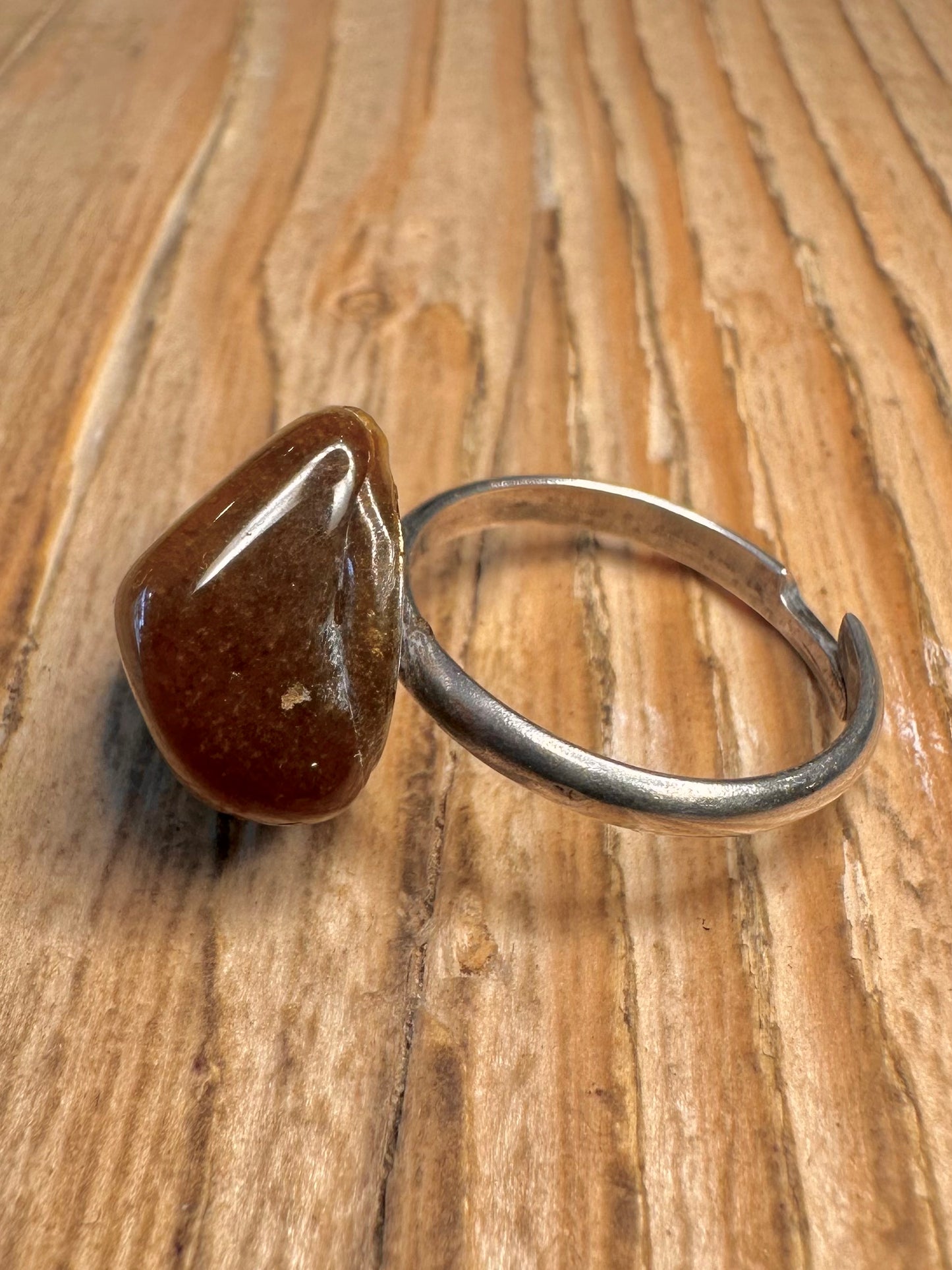 Vintage Tigers Eye Adjustable 925 Sterling Silver Size O1/2 Ring