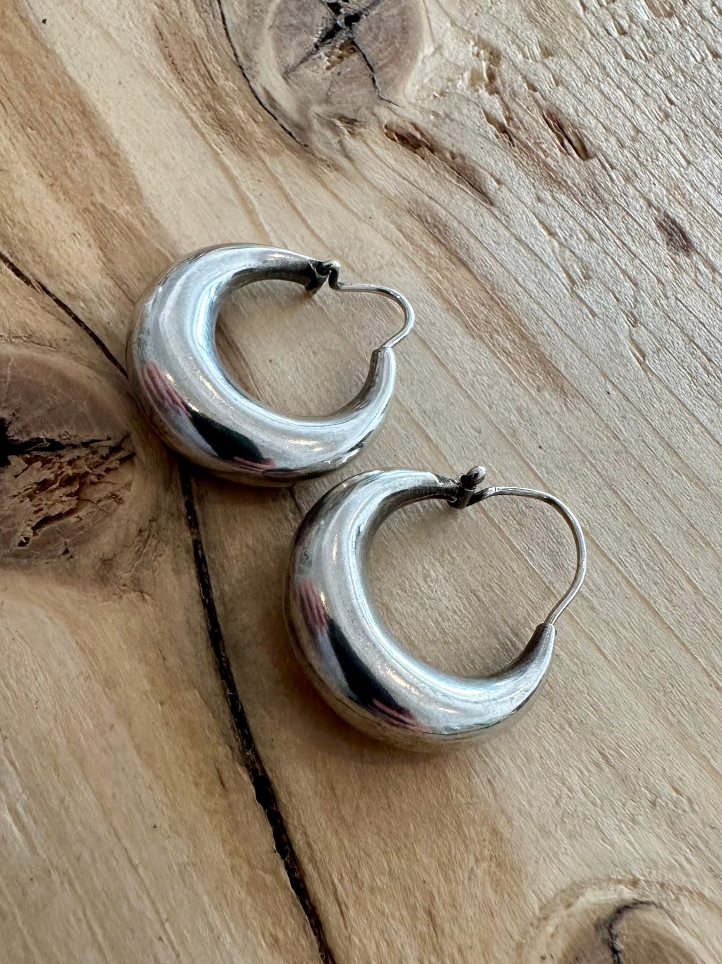 Vintage Chunky Hoops 925 Silver Earrings