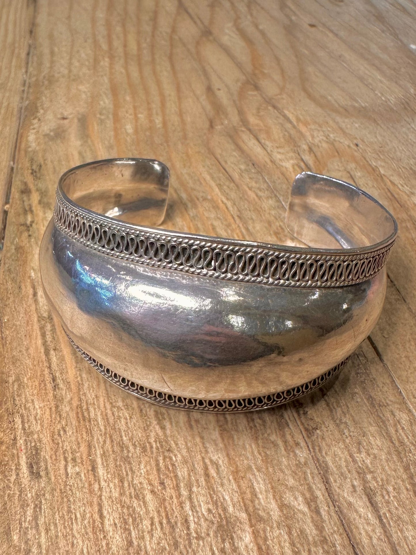 Vintage Wide Tribal Cuff 925 Sterling Silver Bangle