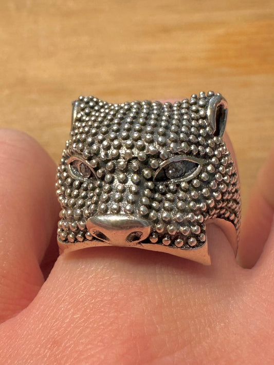 Modernist Panther Head 925 Silver Size S Ring
