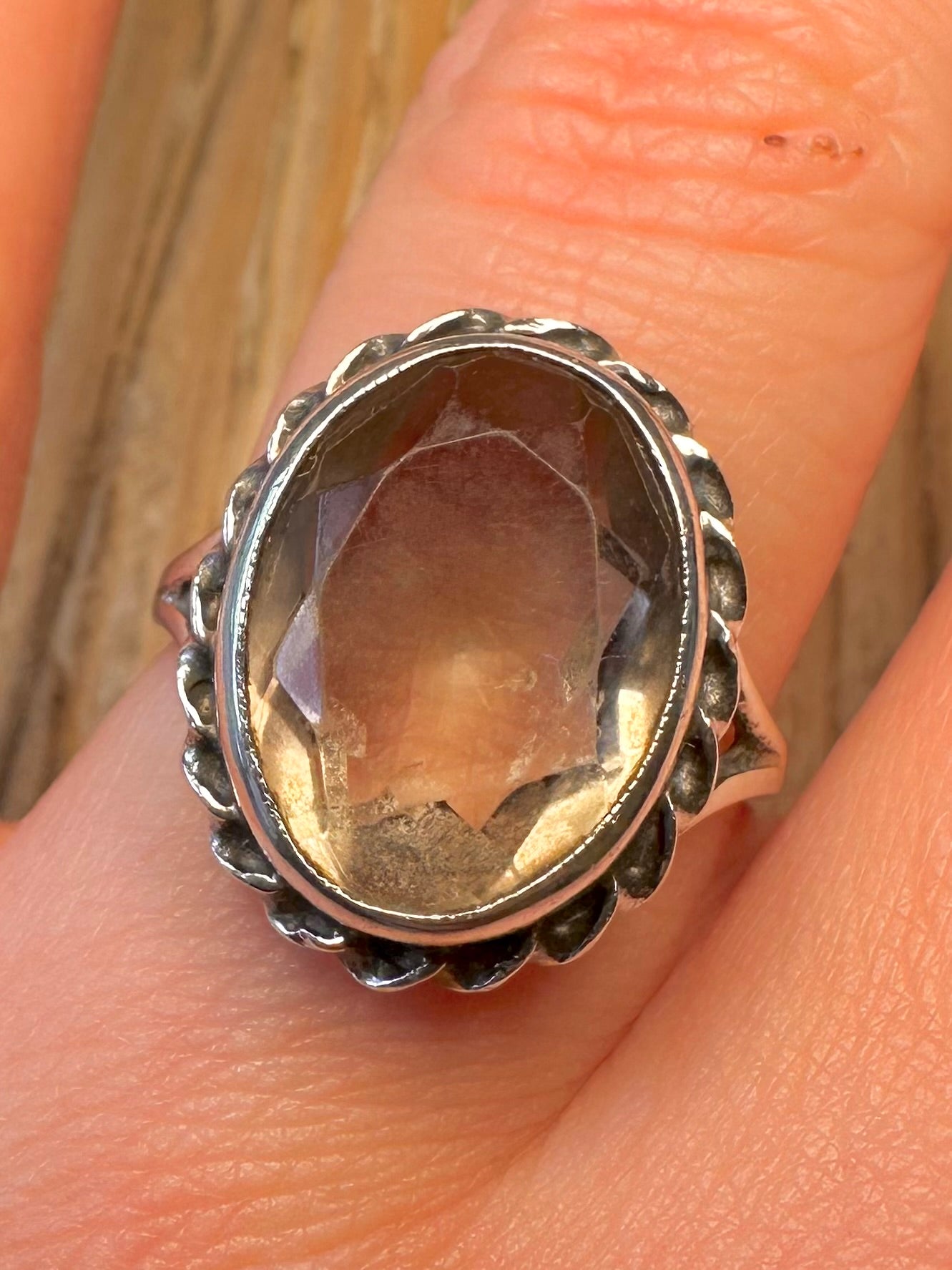 Vintage Quarts Oval 925 Sterling Silver Size S Ring