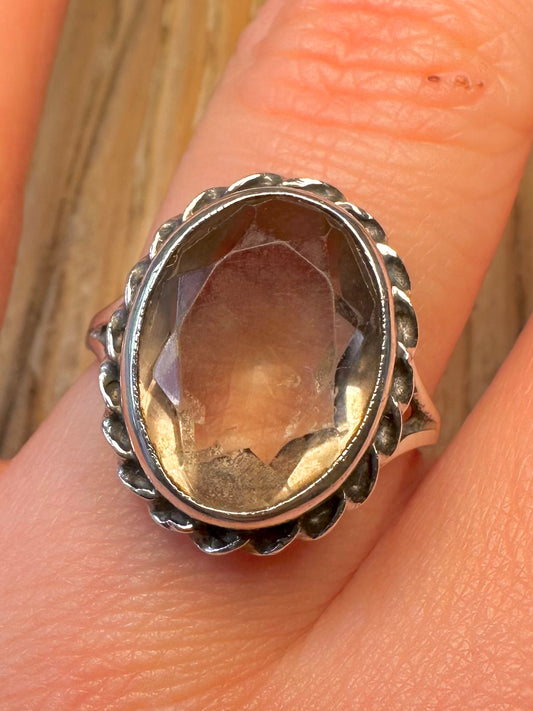 Vintage Quarts Oval 925 Sterling Silver Size S Ring