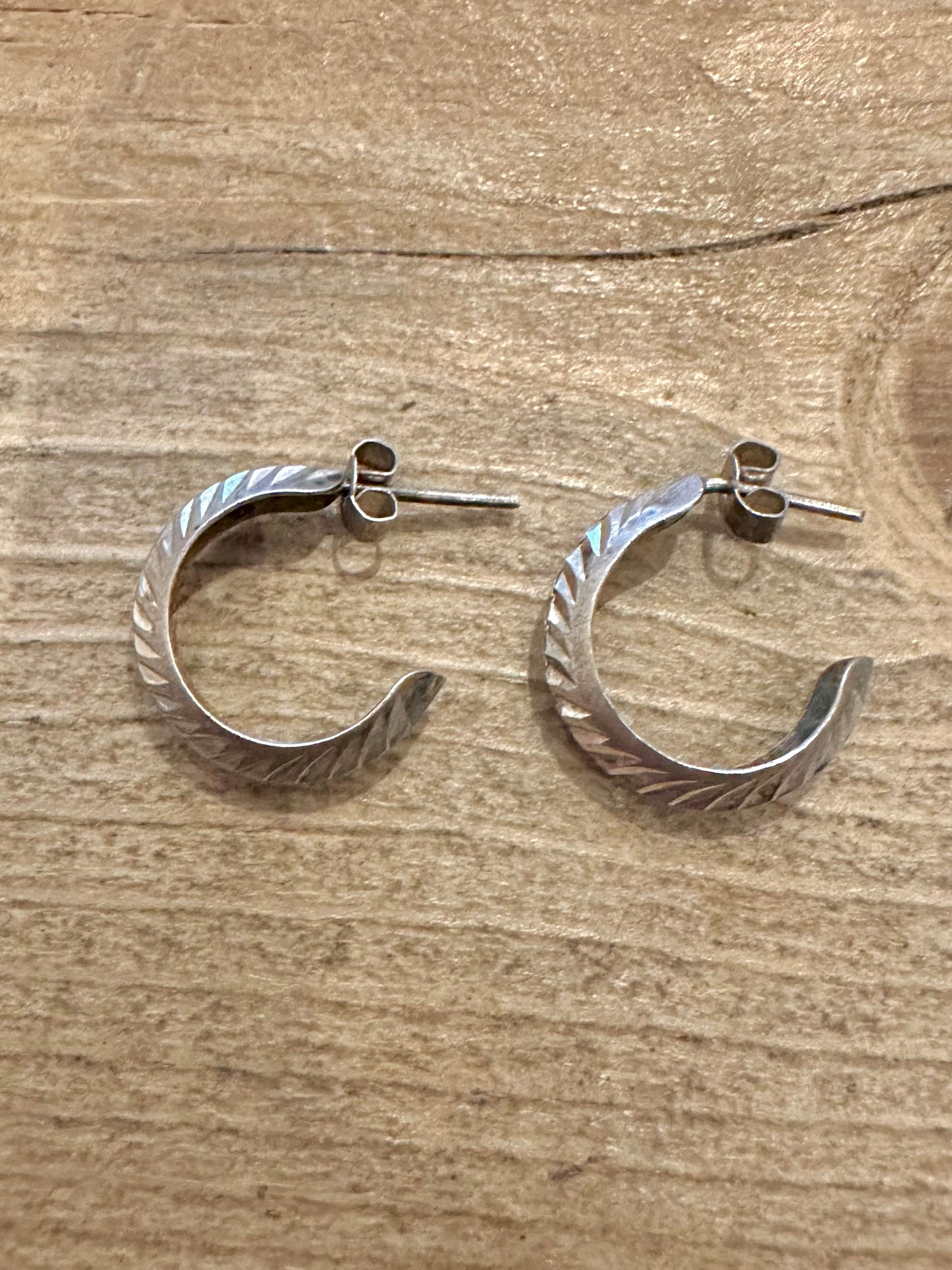 Vintage Textured Half Hoops 925 Silver Earrings