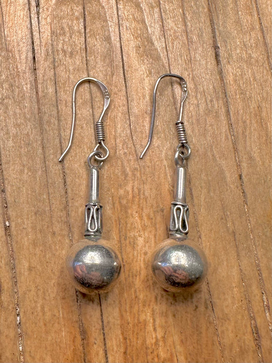 Vintage Ball Boho Dangle 925 Sterling Silver Earrings
