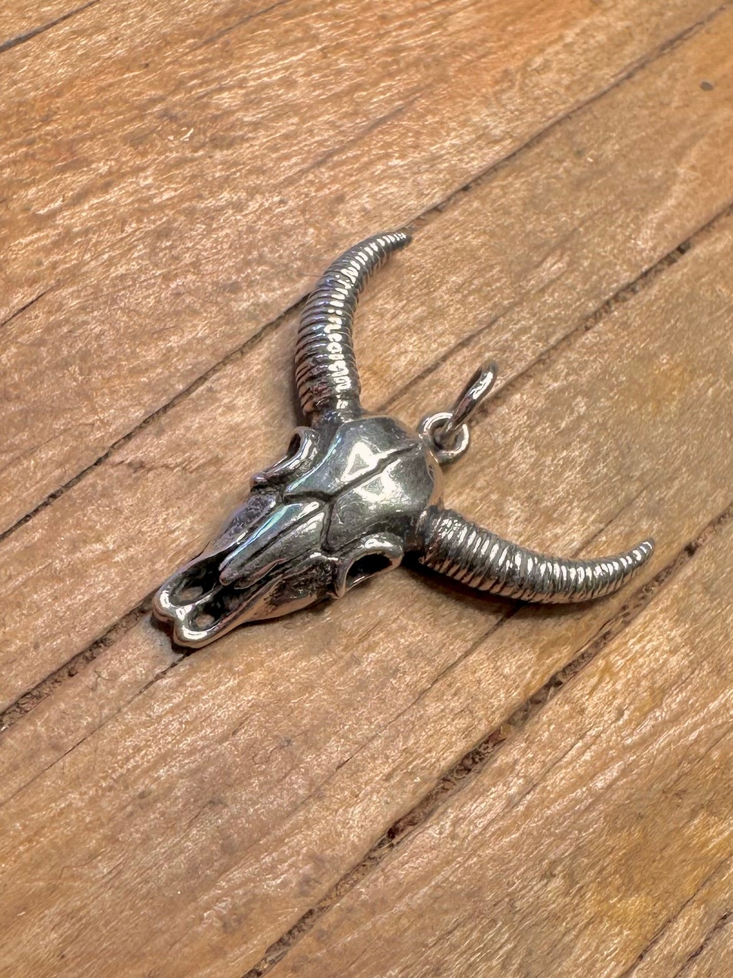 Vintage Bull Skull Head 925 Sterling Silver Pendant