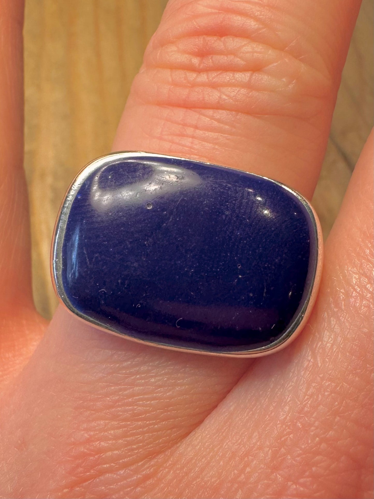 Vintage Blue Enamel 925 Sterling Silver Size P Ring