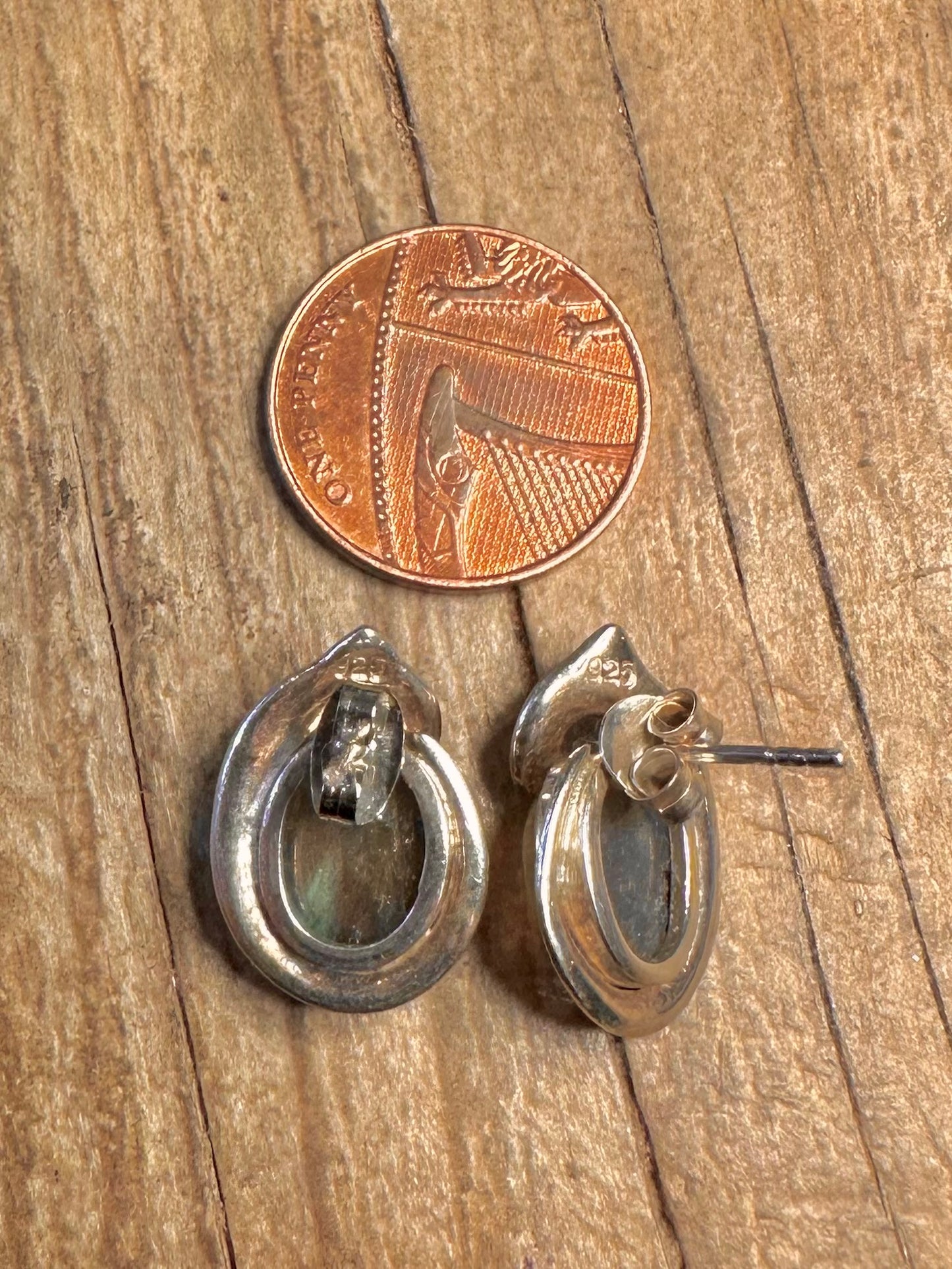 Modernist Labradorite Stud 925 Sterling Silver Earrings