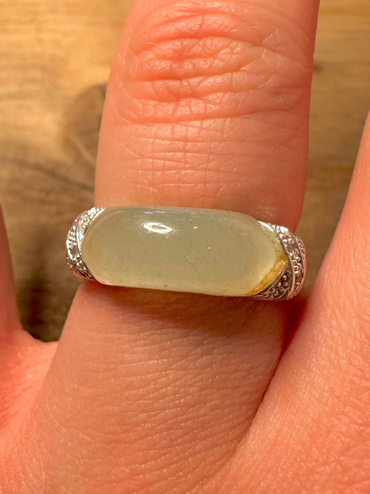 Vintage Jade 925 Silver Size Q Ring