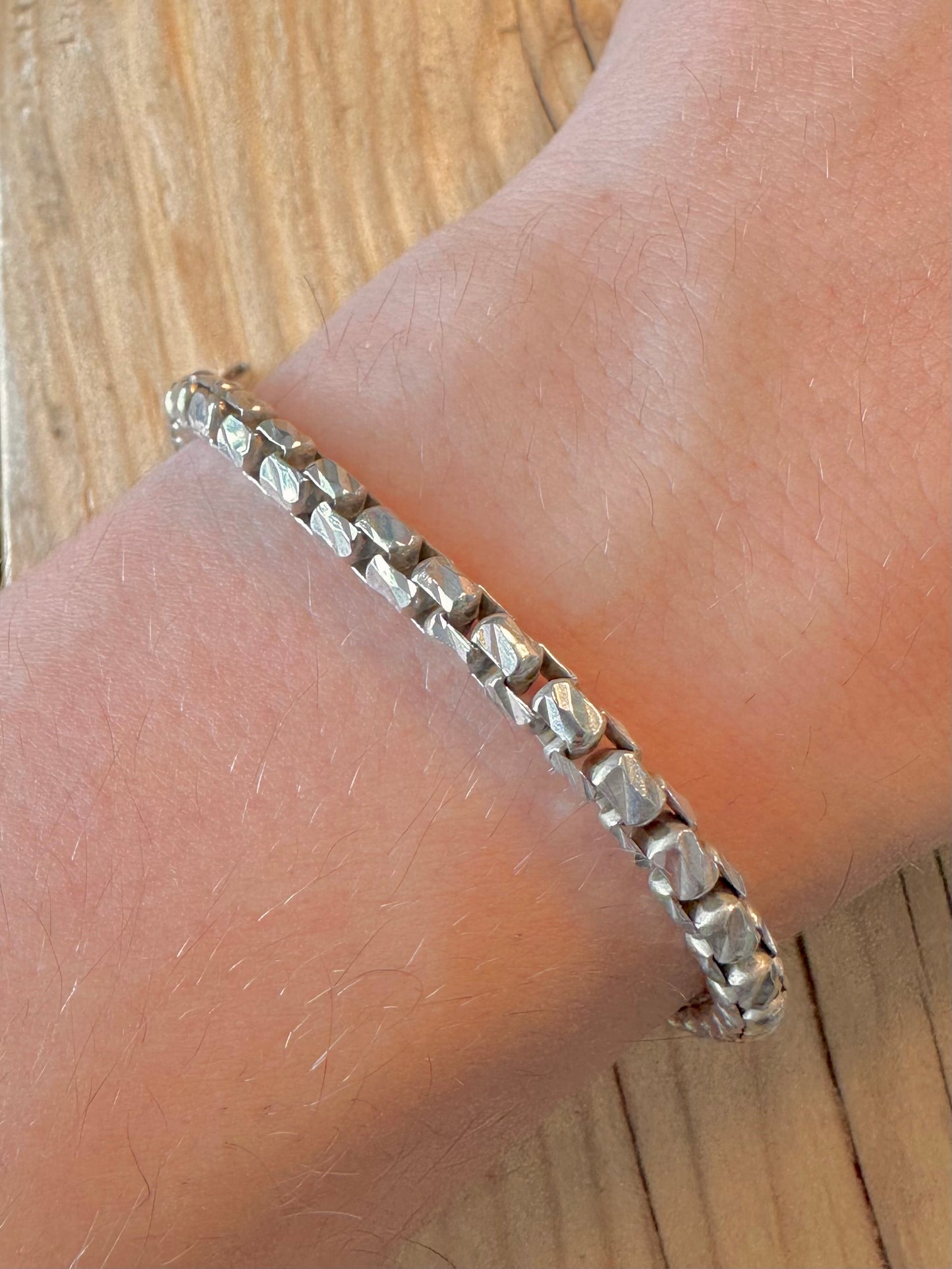 Vintage Textured Box Chain 925 Silver 7.5 inch Bracelet